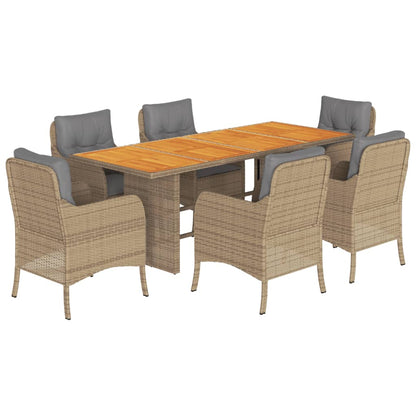 Set da Pranzo da Giardino 7 pz con Cuscini Beige in Polyrattan | homemem39