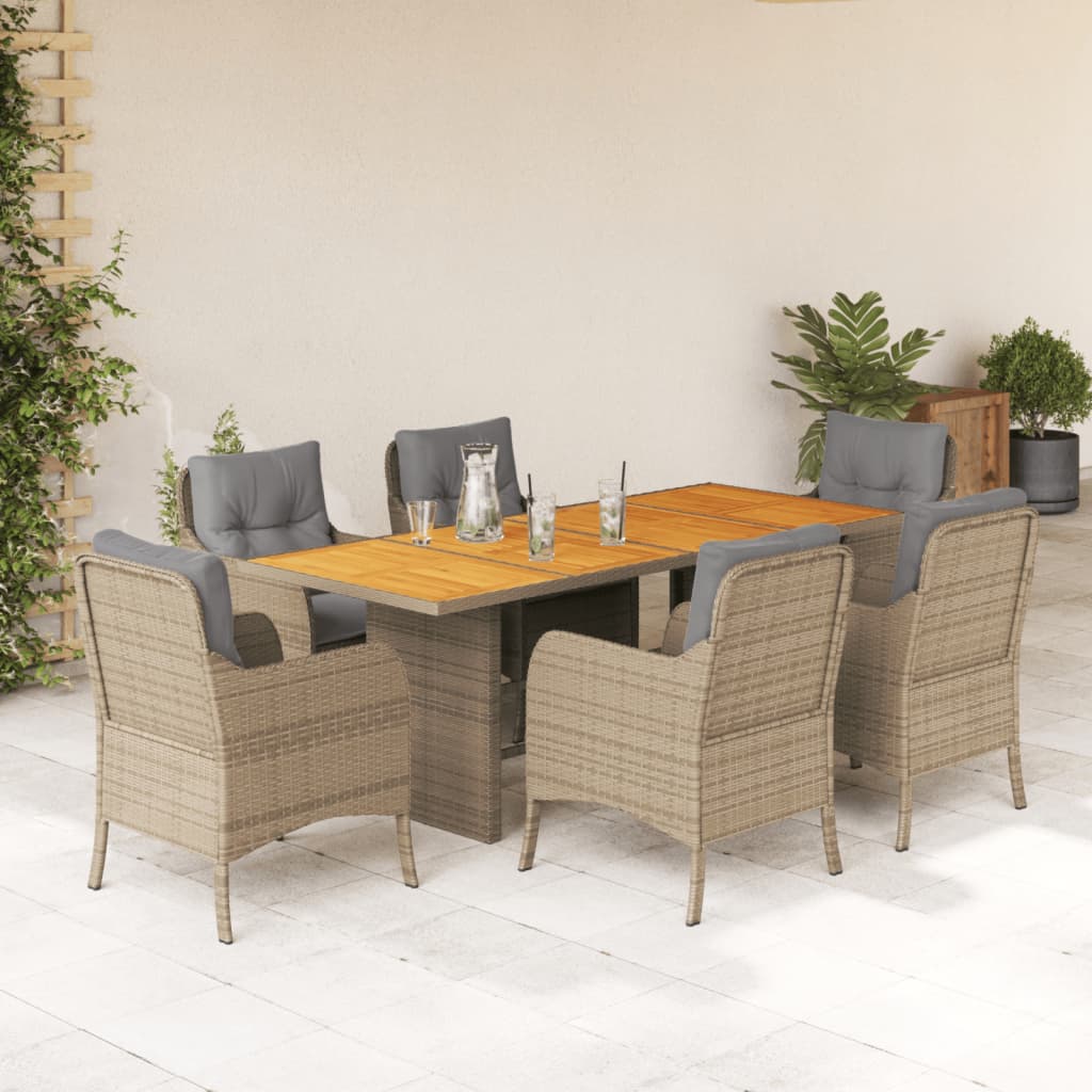 Set da Pranzo da Giardino 7 pz con Cuscini Beige in Polyrattan | homemem39