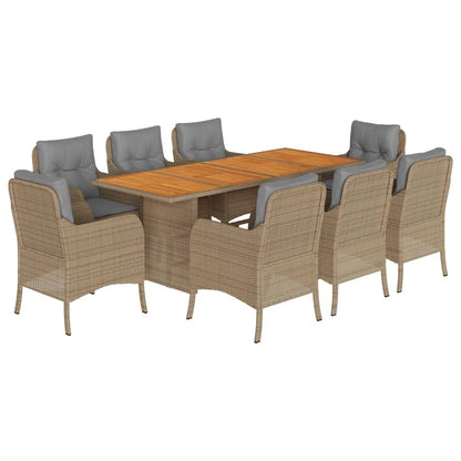 Set da Pranzo da Giardino 9 pz con Cuscini Beige in Polyrattan | homemem39