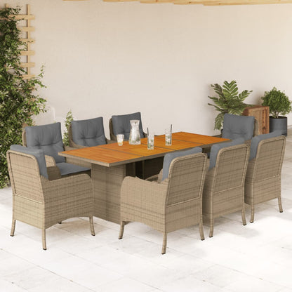 Set da Pranzo da Giardino 9 pz con Cuscini Beige in Polyrattan | homemem39