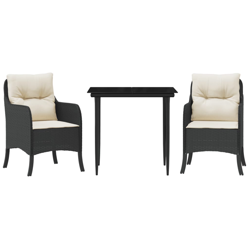 Set da Pranzo da Giardino 3 pz con Cuscini Nero in Polyrattan | homemem39