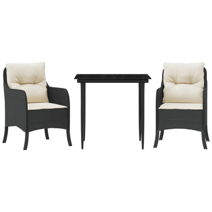 Set da Pranzo da Giardino 3 pz con Cuscini Nero in Polyrattan | homemem39