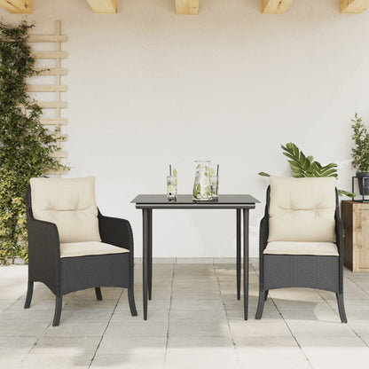 Set da Pranzo da Giardino 3 pz con Cuscini Nero in Polyrattan | homemem39