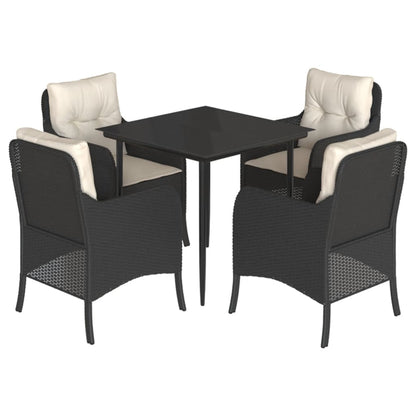 Set da Pranzo da Giardino 5 pz Nero con Cuscini in Polyrattan | homemem39
