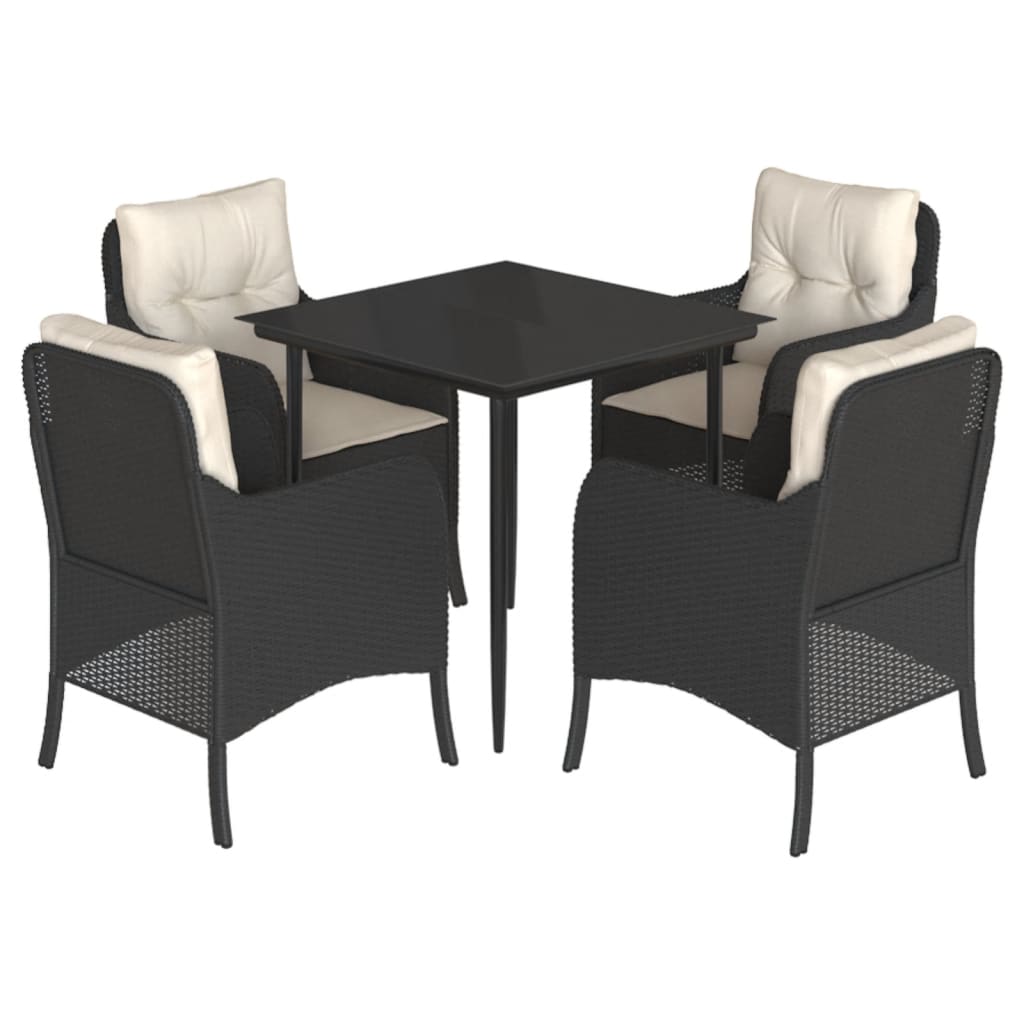 Set da Pranzo da Giardino 5 pz Nero con Cuscini in Polyrattan - homemem39