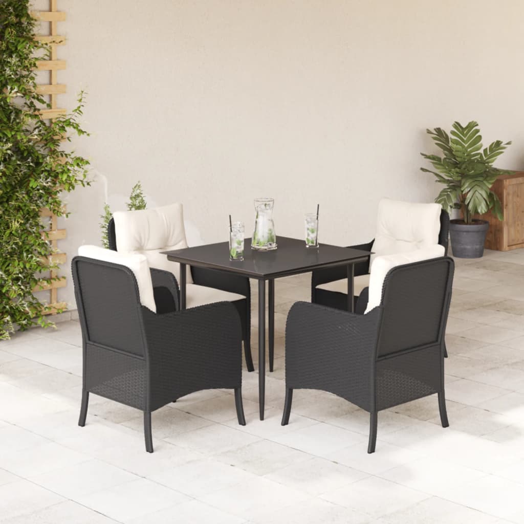Set da Pranzo da Giardino 5 pz Nero con Cuscini in Polyrattan | homemem39