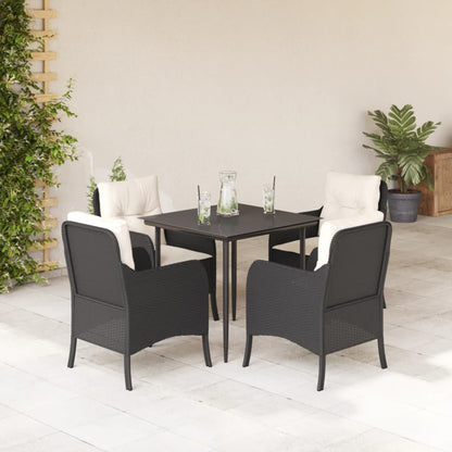 Set da Pranzo da Giardino 5 pz Nero con Cuscini in Polyrattan - homemem39