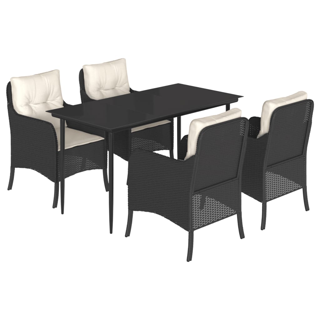 Set da Pranzo da Giardino 5 pz Nero con Cuscini in Polyrattan | homemem39