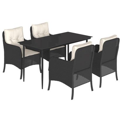 Set da Pranzo da Giardino 5 pz Nero con Cuscini in Polyrattan | homemem39