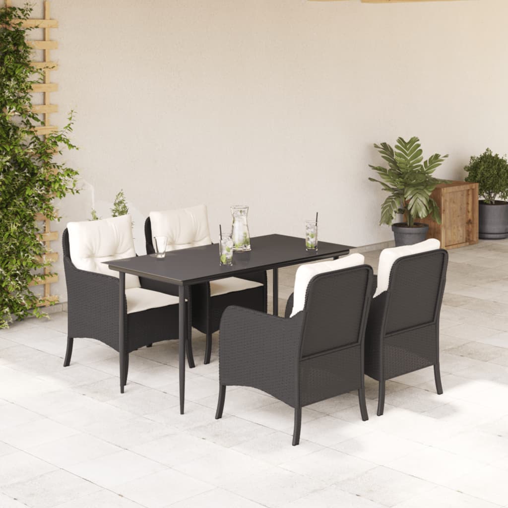 Set da Pranzo da Giardino 5 pz Nero con Cuscini in Polyrattan - homemem39