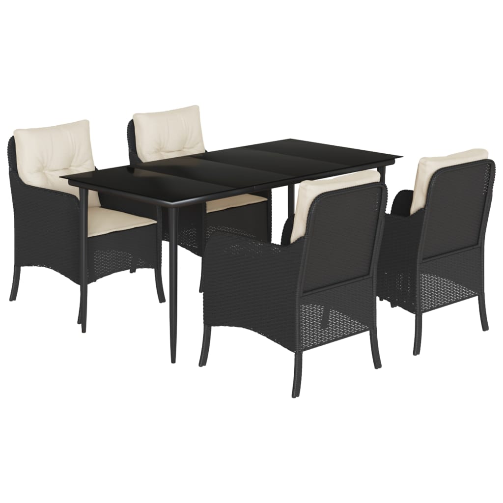Set da Pranzo da Giardino 5 pz Nero con Cuscini in Polyrattan | homemem39