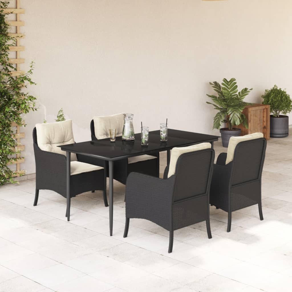 Set da Pranzo da Giardino 5 pz Nero con Cuscini in Polyrattan - homemem39