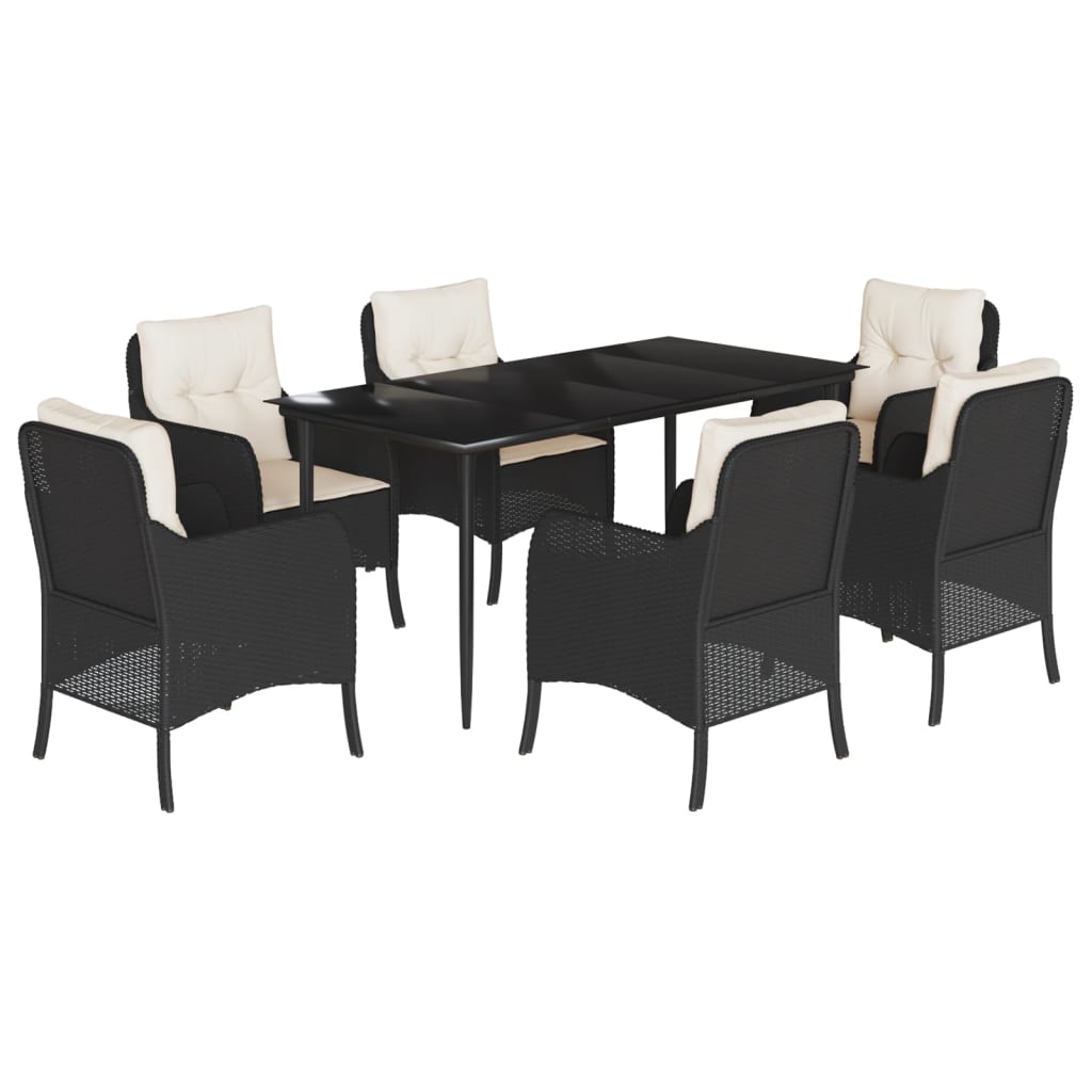 Set da Pranzo da Giardino 7 pz Nero con Cuscini in Polyrattan | homemem39