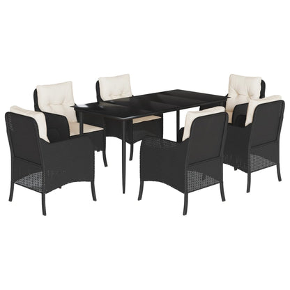 Set da Pranzo da Giardino 7 pz Nero con Cuscini in Polyrattan | homemem39
