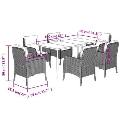 Set da Pranzo da Giardino 7 pz Nero con Cuscini in Polyrattan - homemem39