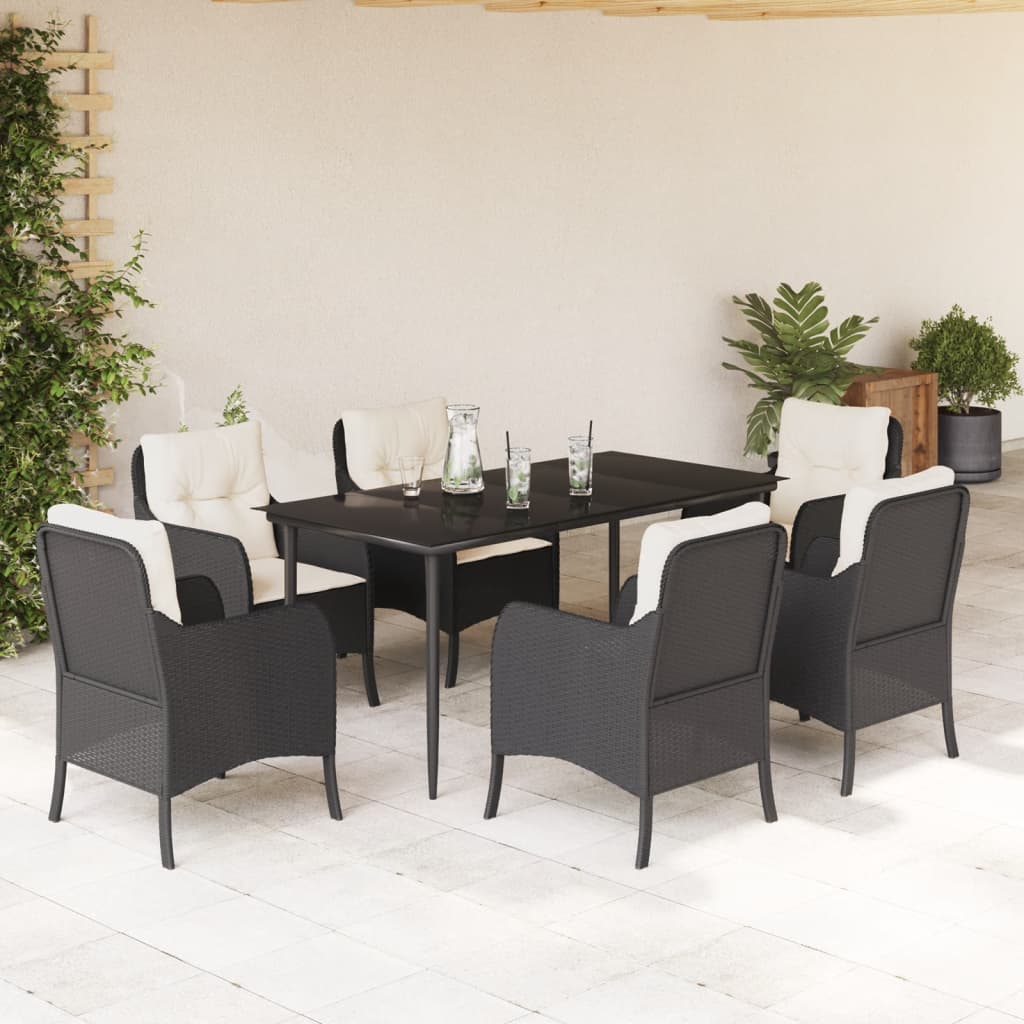 Set da Pranzo da Giardino 7 pz Nero con Cuscini in Polyrattan | homemem39