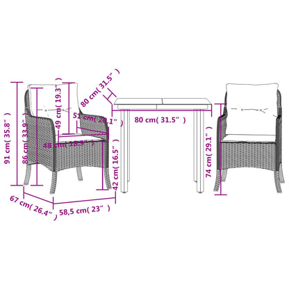 Set da Pranzo da Giardino 3 pz con Cuscini Nero in Polyrattan | homemem39