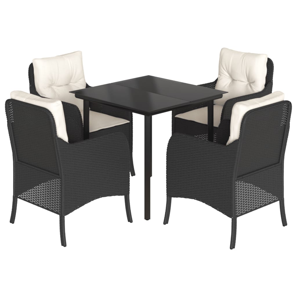 Set da Pranzo da Giardino 5 pz Nero con Cuscini in Polyrattan - homemem39