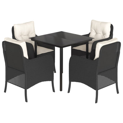 Set da Pranzo da Giardino 5 pz Nero con Cuscini in Polyrattan - homemem39
