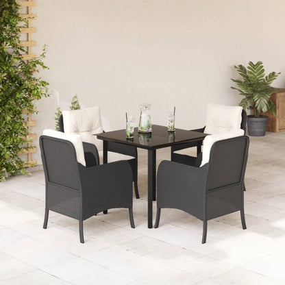 Set da Pranzo da Giardino 5 pz Nero con Cuscini in Polyrattan | homemem39