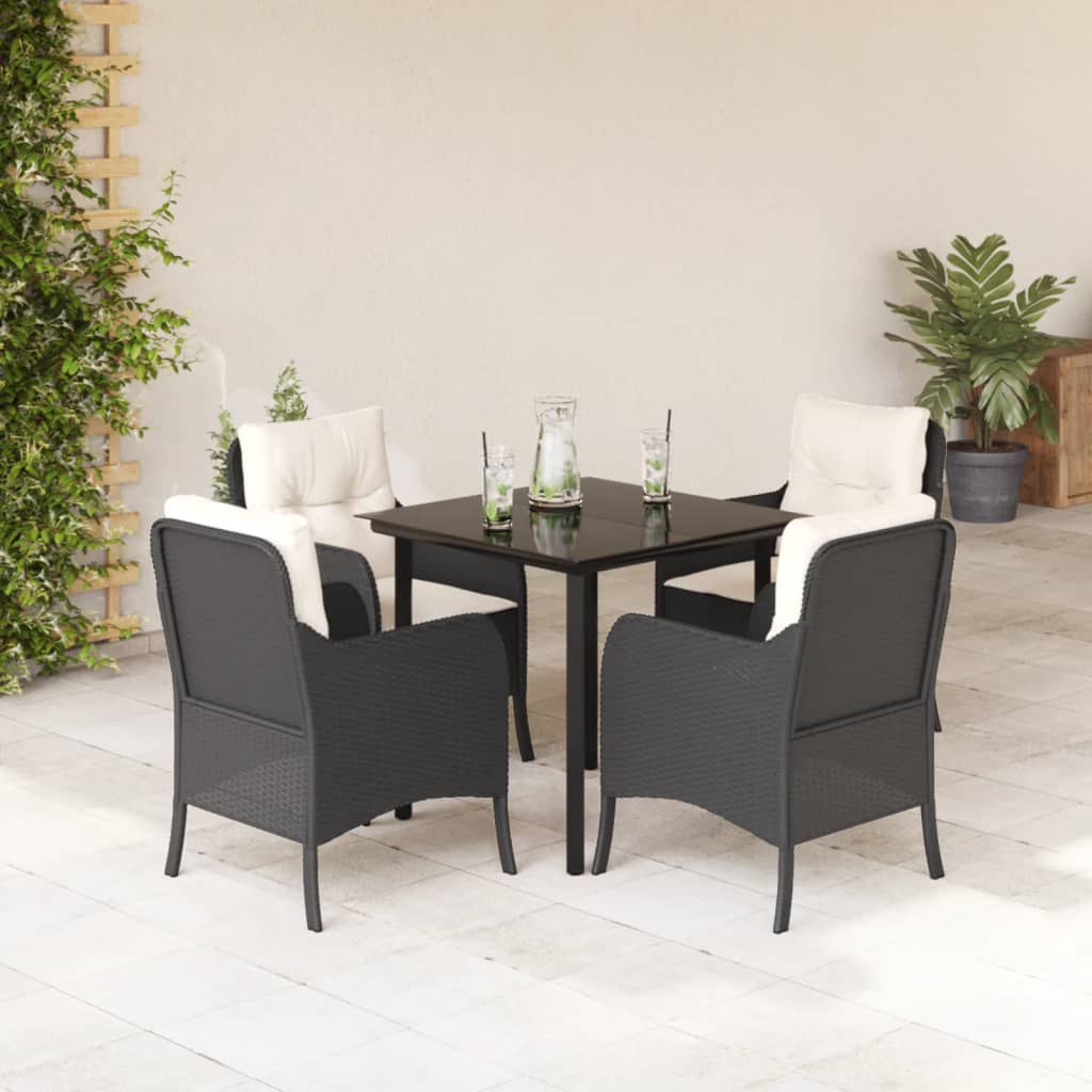Set da Pranzo da Giardino 5 pz Nero con Cuscini in Polyrattan - homemem39