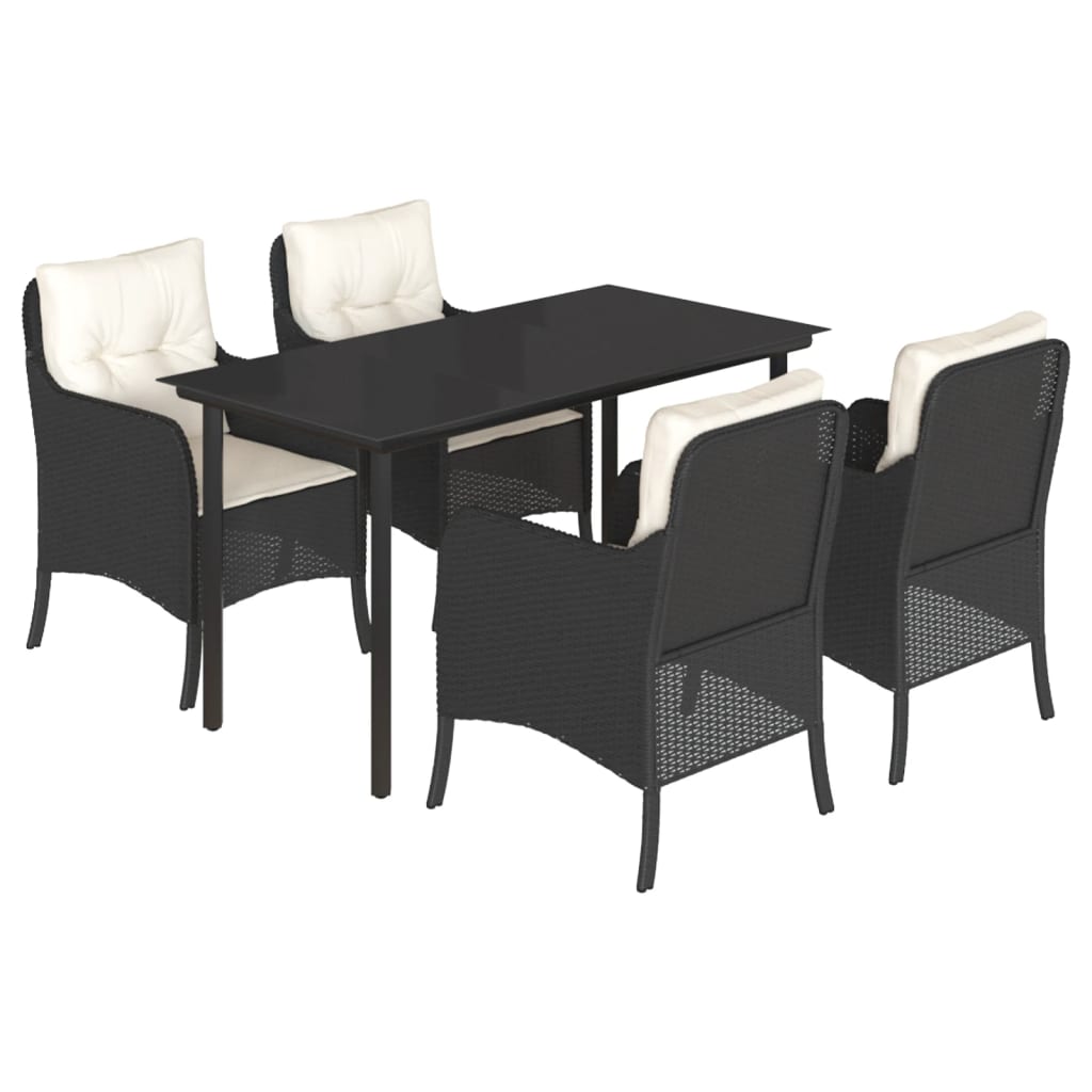 Set da Pranzo da Giardino 5 pz Nero con Cuscini in Polyrattan | homemem39