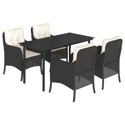 Set da Pranzo da Giardino 5 pz Nero con Cuscini in Polyrattan | homemem39
