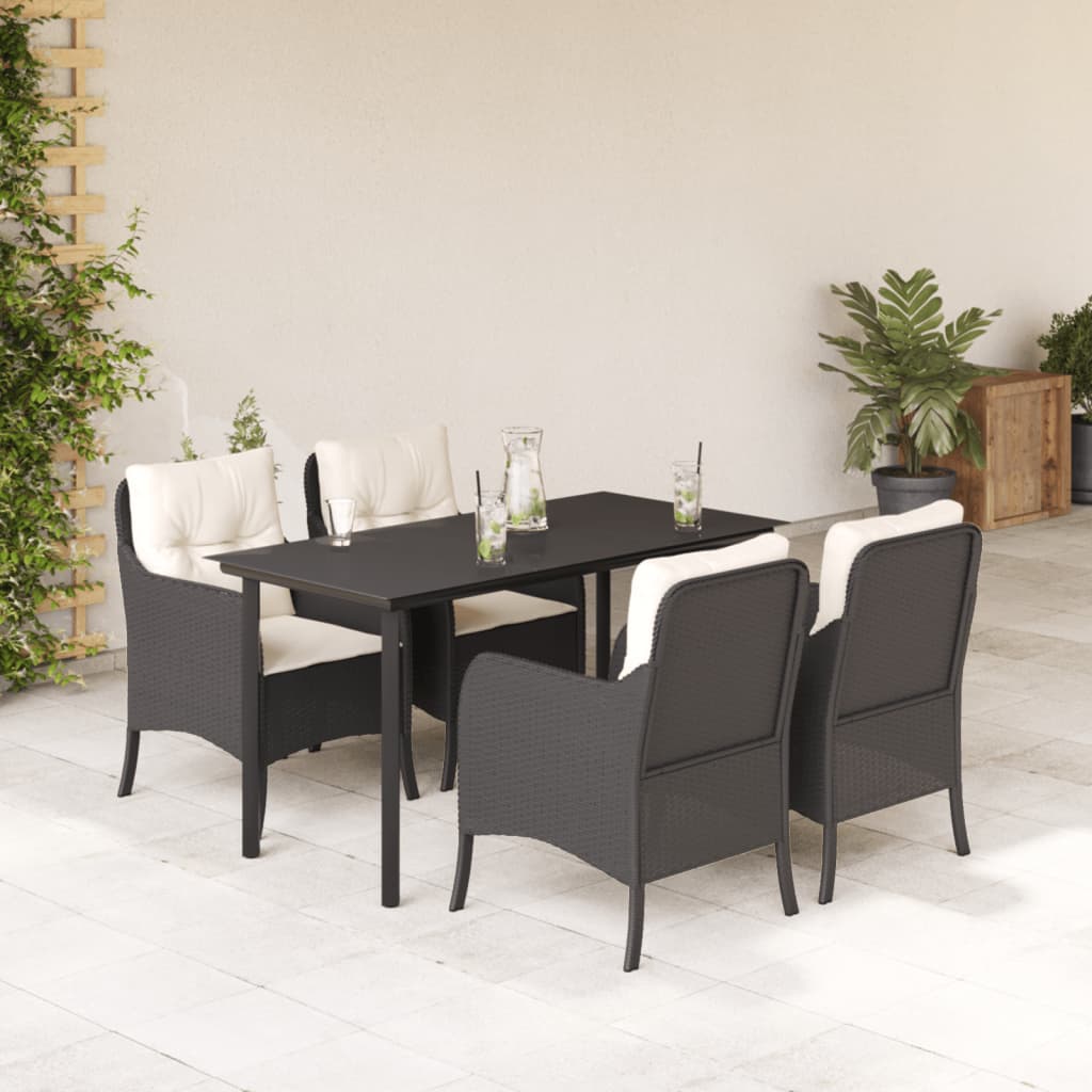 Set da Pranzo da Giardino 5 pz Nero con Cuscini in Polyrattan | homemem39