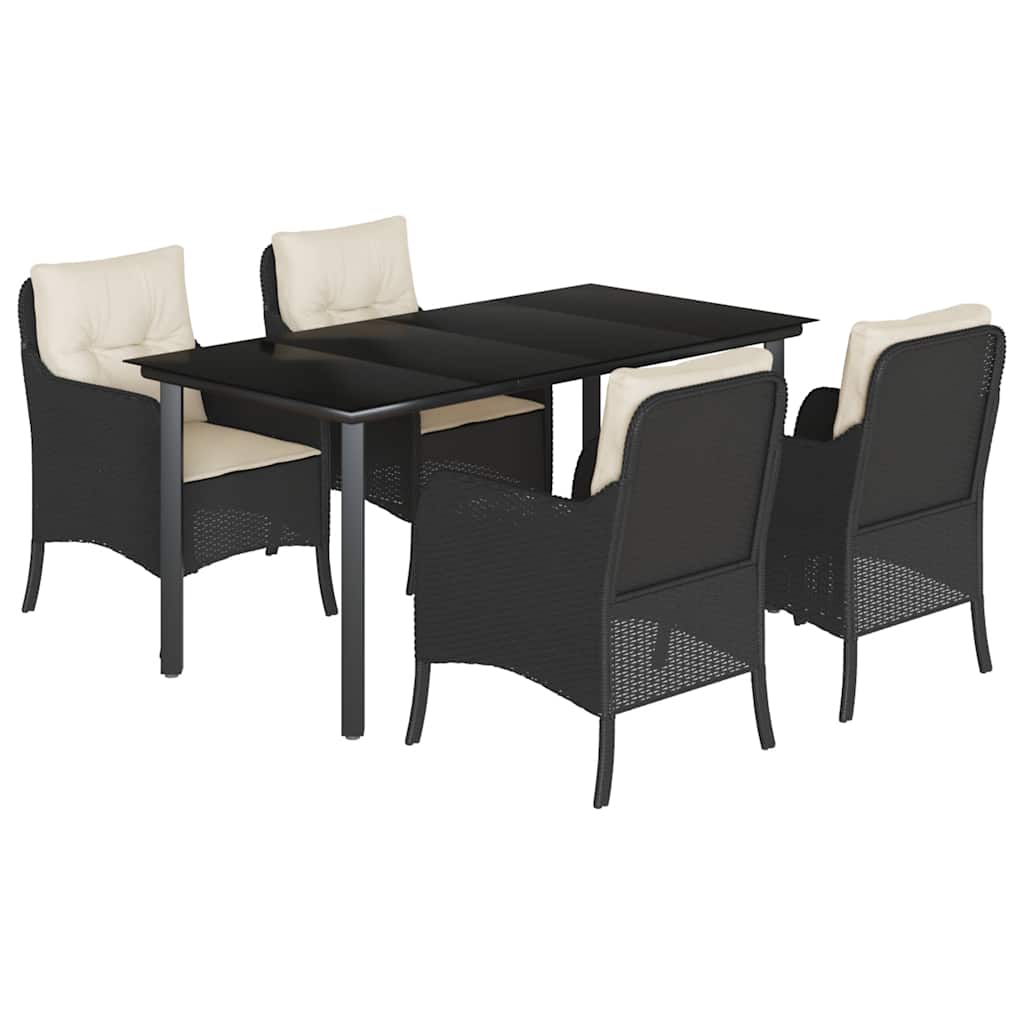 Set da Pranzo da Giardino 5 pz Nero con Cuscini in Polyrattan | homemem39