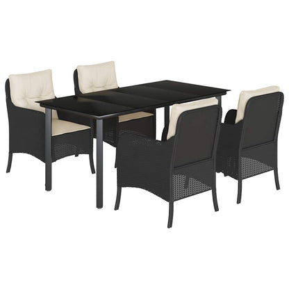 Set da Pranzo da Giardino 5 pz Nero con Cuscini in Polyrattan | homemem39