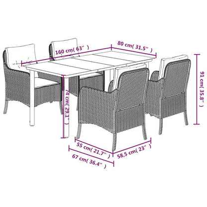 Set da Pranzo da Giardino 5 pz Nero con Cuscini in Polyrattan | homemem39