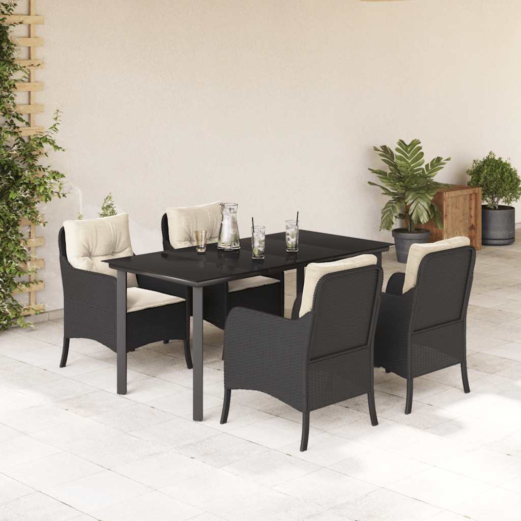 Set da Pranzo da Giardino 5 pz Nero con Cuscini in Polyrattan | homemem39