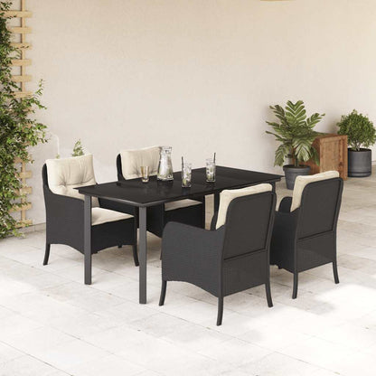Set da Pranzo da Giardino 5 pz Nero con Cuscini in Polyrattan | homemem39