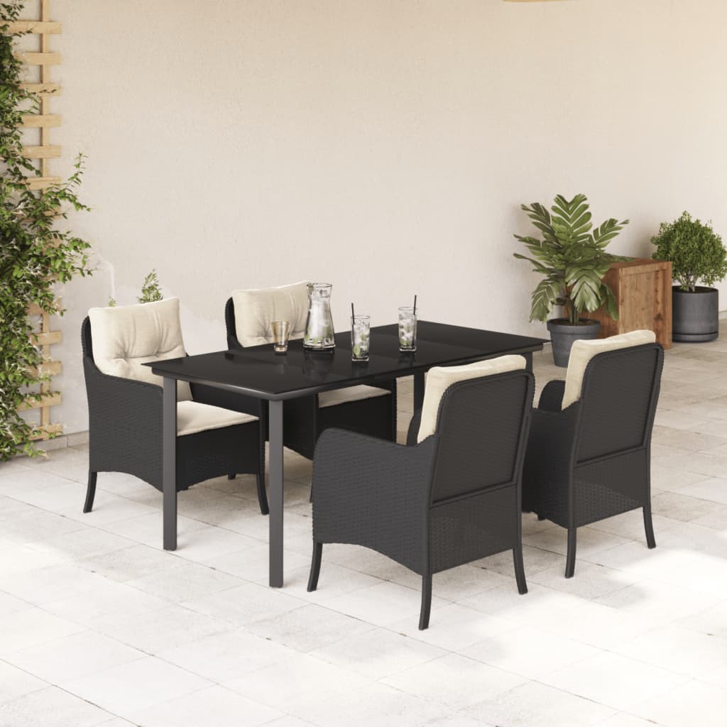 Set da Pranzo da Giardino 5 pz Nero con Cuscini in Polyrattan - homemem39