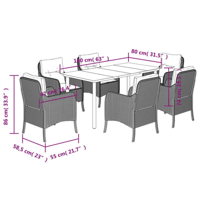 Set da Pranzo da Giardino 7 pz Nero con Cuscini in Polyrattan | homemem39