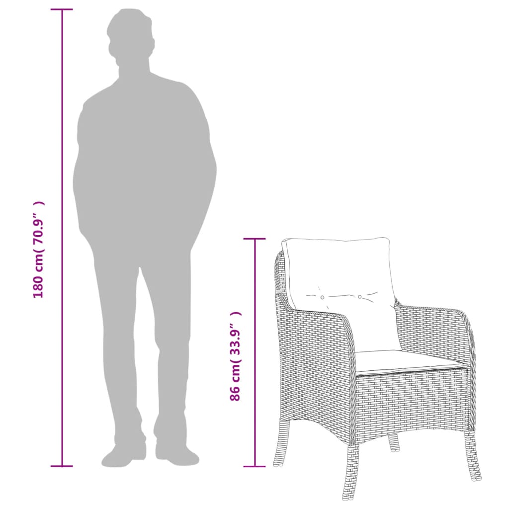 Set da Pranzo da Giardino 7 pz Nero con Cuscini in Polyrattan - homemem39