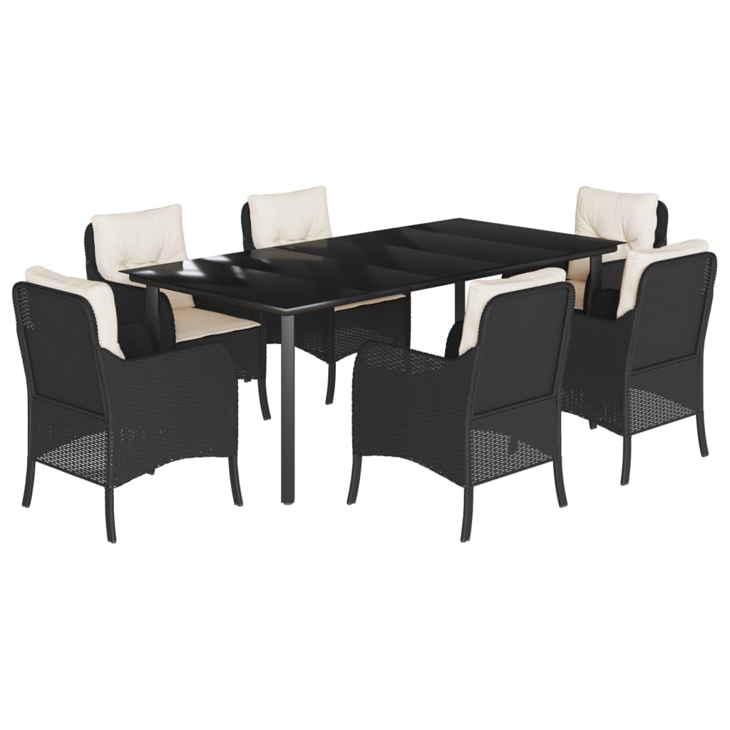 Set da Pranzo da Giardino 7 pz Nero con Cuscini in Polyrattan