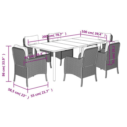 Set da Pranzo da Giardino 7 pz Nero con Cuscini in Polyrattan | homemem39