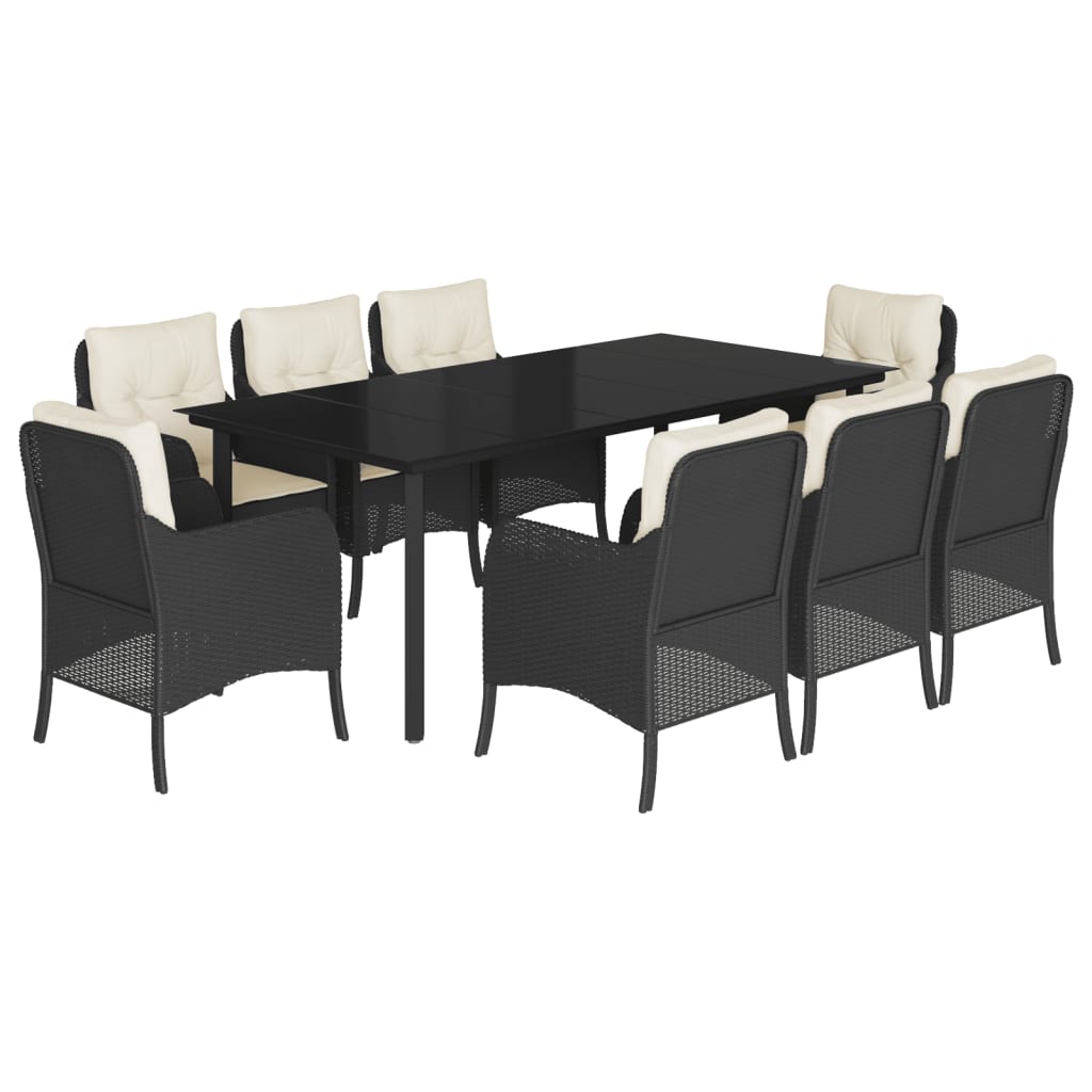 Set da Pranzo da Giardino 9 pz con Cuscini Nero in Polyrattan | homemem39