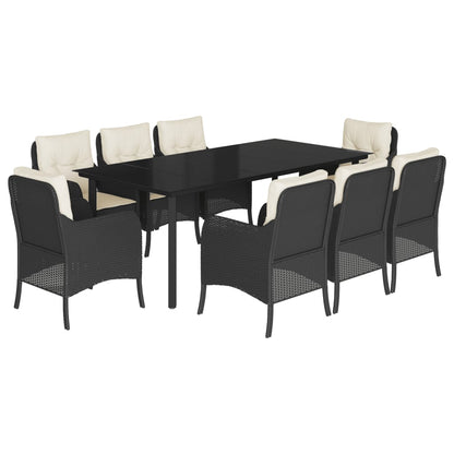 Set da Pranzo da Giardino 9 pz con Cuscini Nero in Polyrattan | homemem39