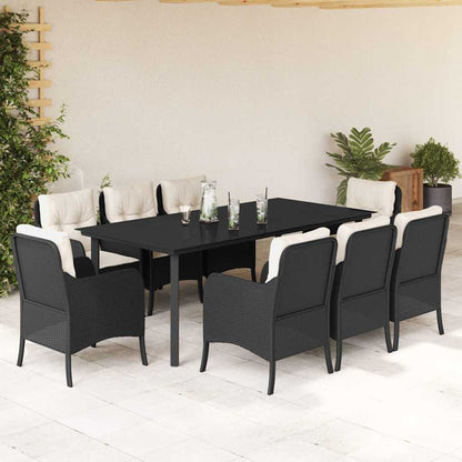 Set da Pranzo da Giardino 9 pz con Cuscini Nero in Polyrattan | homemem39