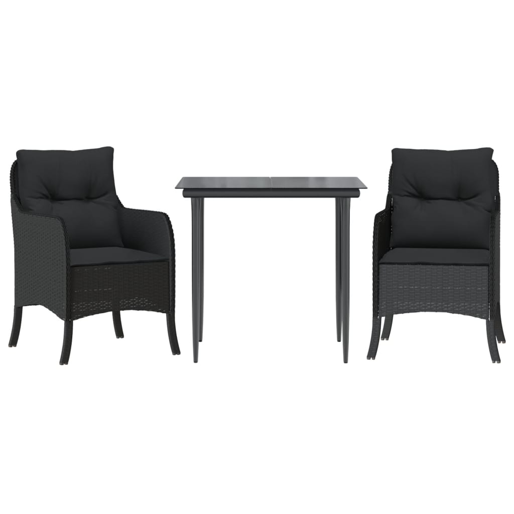 Set da Pranzo da Giardino 3 pz con Cuscini Nero in Polyrattan - homemem39