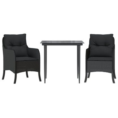 Set da Pranzo da Giardino 3 pz con Cuscini Nero in Polyrattan - homemem39