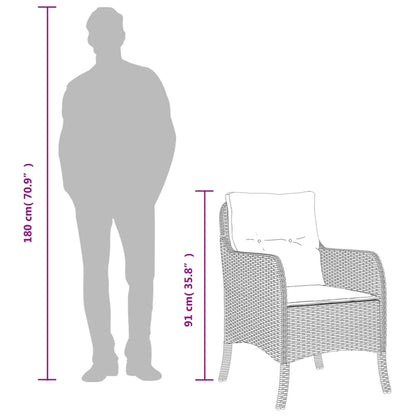 Set da Pranzo da Giardino 3 pz con Cuscini Nero in Polyrattan - homemem39