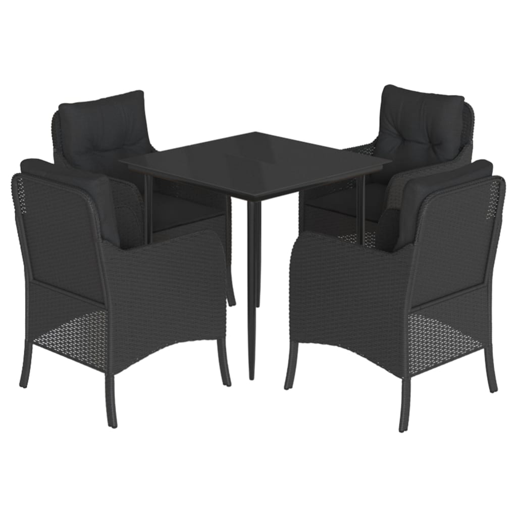 Set da Pranzo da Giardino 5 pz Nero con Cuscini in Polyrattan - homemem39