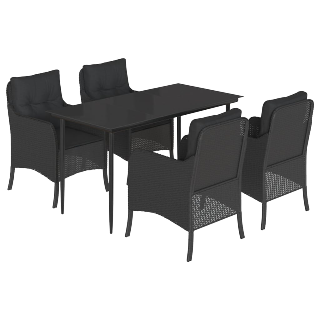 Set da Pranzo da Giardino 5 pz Nero con Cuscini in Polyrattan | homemem39