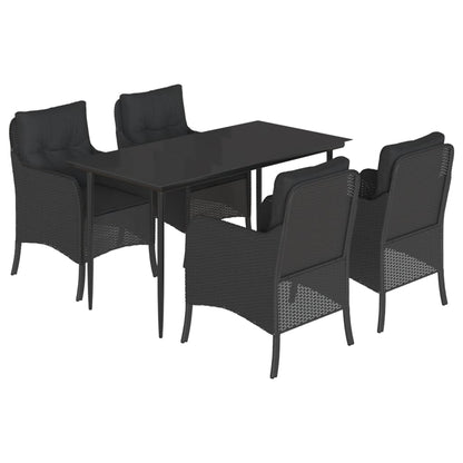 Set da Pranzo da Giardino 5 pz Nero con Cuscini in Polyrattan | homemem39