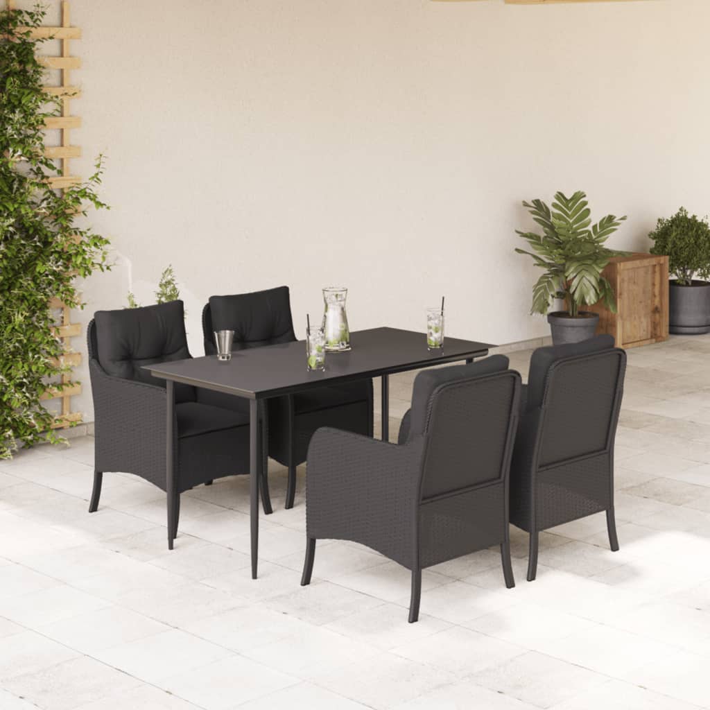 Set da Pranzo da Giardino 5 pz Nero con Cuscini in Polyrattan | homemem39