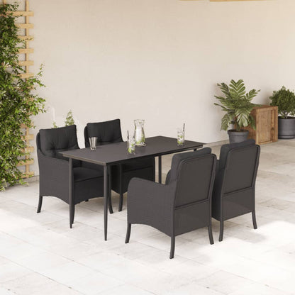Set da Pranzo da Giardino 5 pz Nero con Cuscini in Polyrattan | homemem39