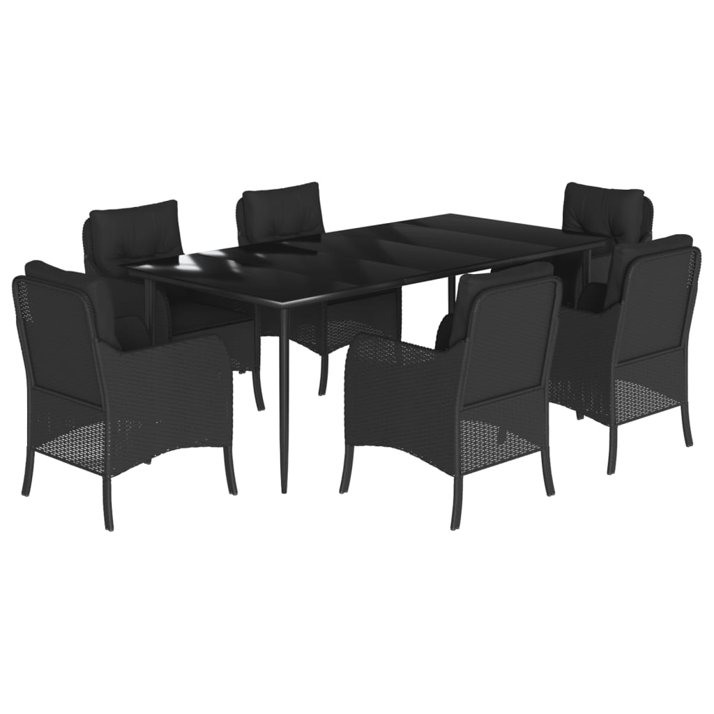 Set da Pranzo da Giardino 7 pz Nero con Cuscini in Polyrattan - homemem39